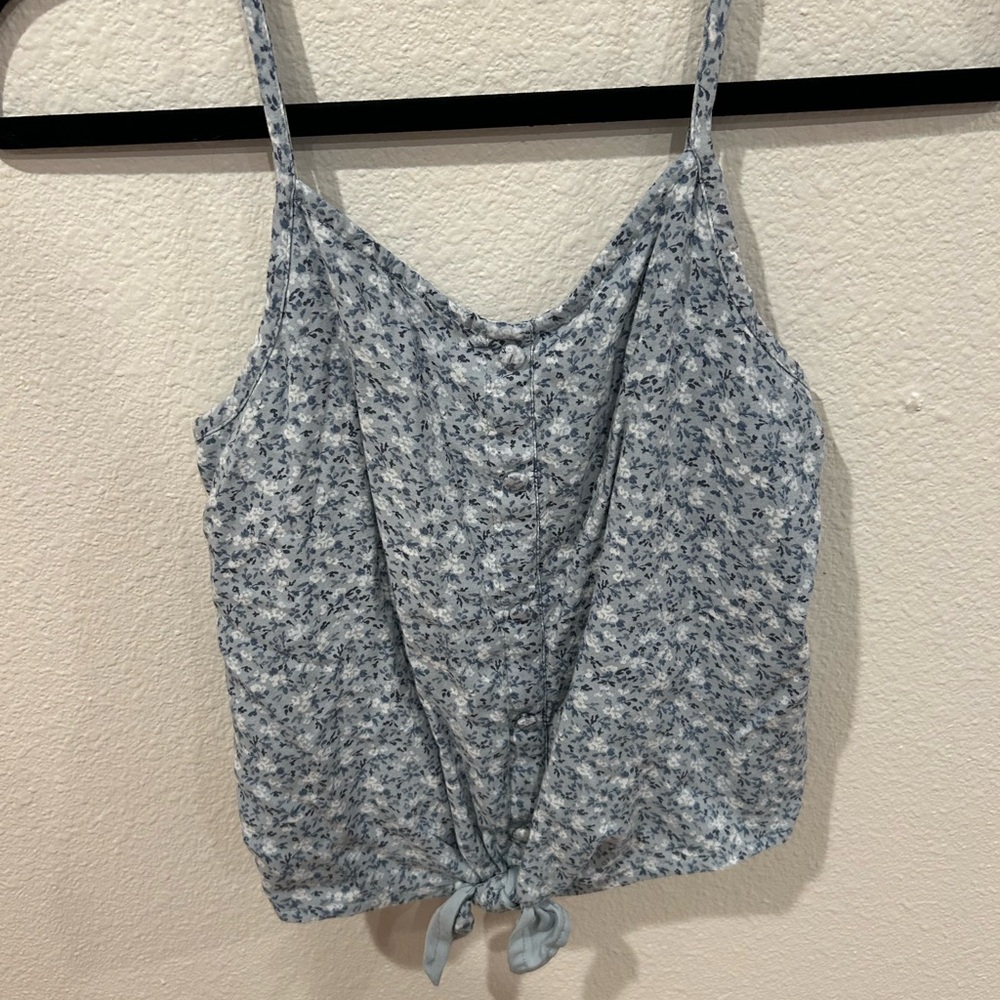 Blue Sleeveless Crop Camisole with Tie Front